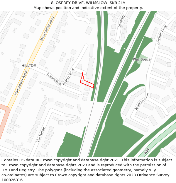 8, OSPREY DRIVE, WILMSLOW, SK9 2LA: Location map and indicative extent of plot