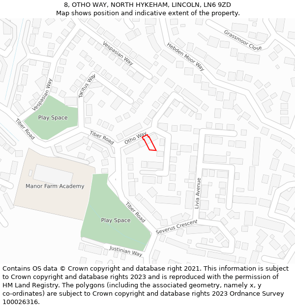 8, OTHO WAY, NORTH HYKEHAM, LINCOLN, LN6 9ZD: Location map and indicative extent of plot