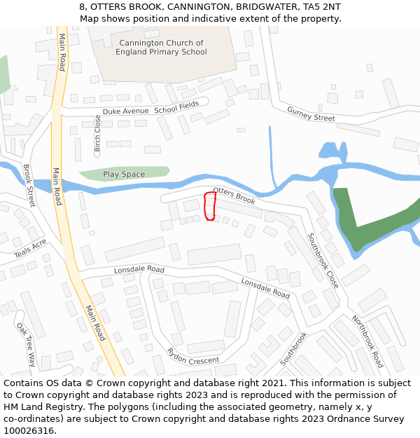 8, OTTERS BROOK, CANNINGTON, BRIDGWATER, TA5 2NT: Location map and indicative extent of plot