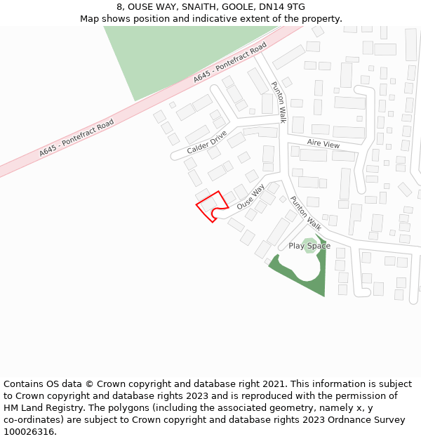 8, OUSE WAY, SNAITH, GOOLE, DN14 9TG: Location map and indicative extent of plot