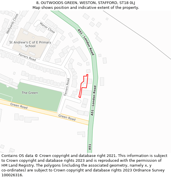 8, OUTWOODS GREEN, WESTON, STAFFORD, ST18 0LJ: Location map and indicative extent of plot