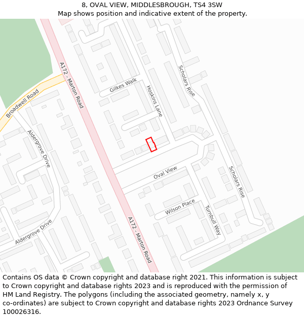 8, OVAL VIEW, MIDDLESBROUGH, TS4 3SW: Location map and indicative extent of plot