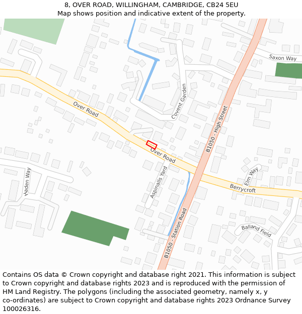 8, OVER ROAD, WILLINGHAM, CAMBRIDGE, CB24 5EU: Location map and indicative extent of plot