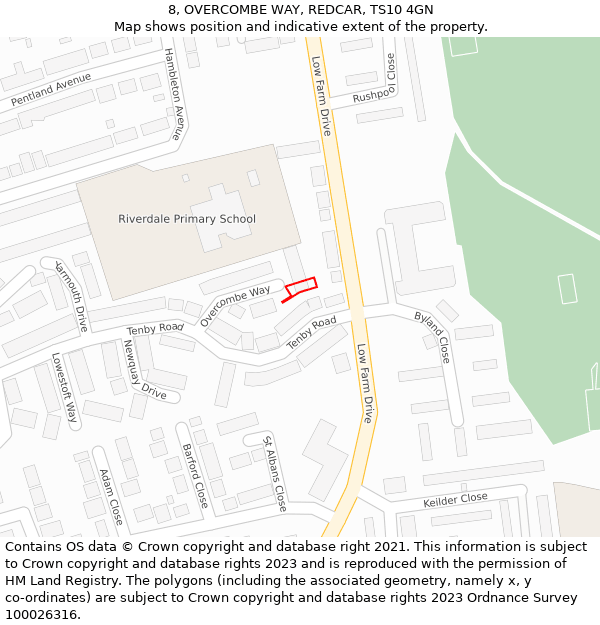 8, OVERCOMBE WAY, REDCAR, TS10 4GN: Location map and indicative extent of plot