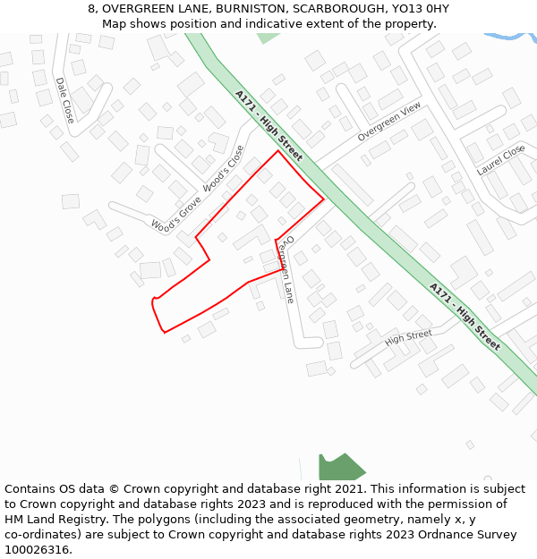 8, OVERGREEN LANE, BURNISTON, SCARBOROUGH, YO13 0HY: Location map and indicative extent of plot
