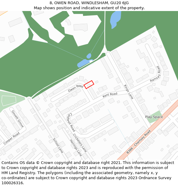 8, OWEN ROAD, WINDLESHAM, GU20 6JG: Location map and indicative extent of plot