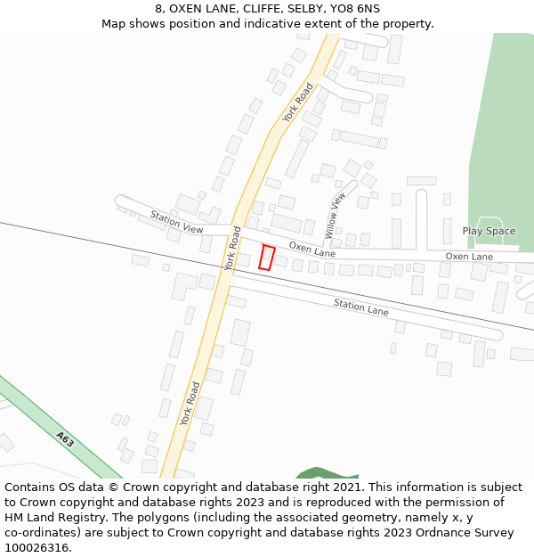 8, OXEN LANE, CLIFFE, SELBY, YO8 6NS: Location map and indicative extent of plot