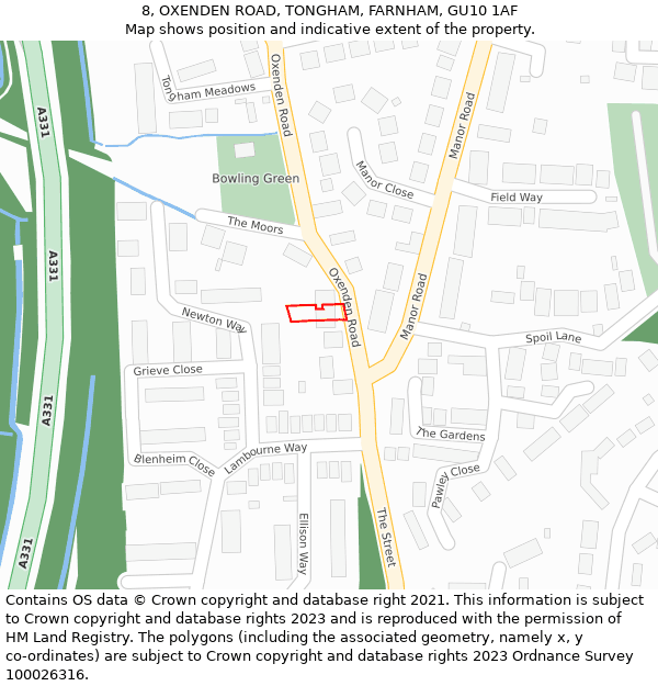 8, OXENDEN ROAD, TONGHAM, FARNHAM, GU10 1AF: Location map and indicative extent of plot