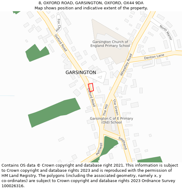 8, OXFORD ROAD, GARSINGTON, OXFORD, OX44 9DA: Location map and indicative extent of plot