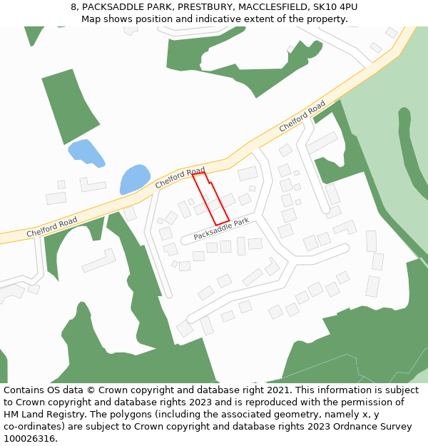 8, PACKSADDLE PARK, PRESTBURY, MACCLESFIELD, SK10 4PU: Location map and indicative extent of plot