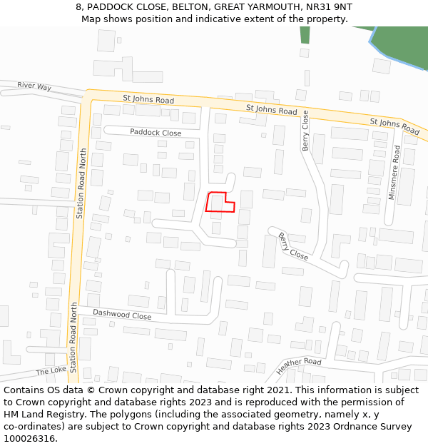 8, PADDOCK CLOSE, BELTON, GREAT YARMOUTH, NR31 9NT: Location map and indicative extent of plot