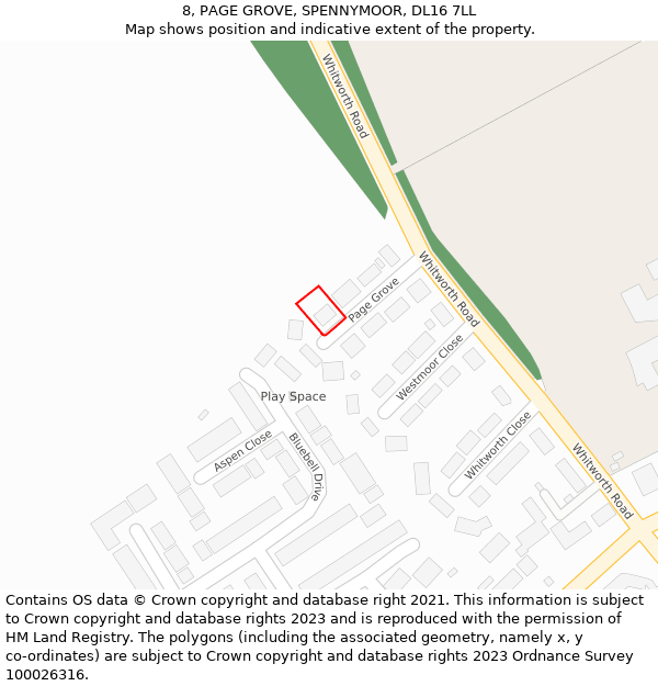 8, PAGE GROVE, SPENNYMOOR, DL16 7LL: Location map and indicative extent of plot