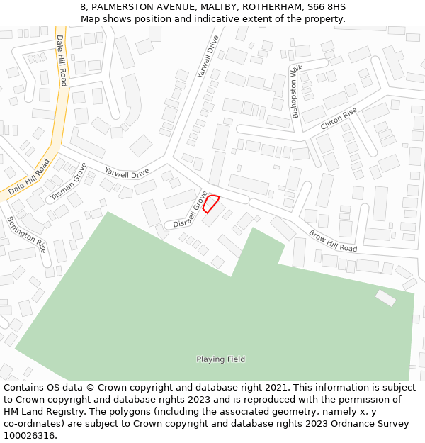 8, PALMERSTON AVENUE, MALTBY, ROTHERHAM, S66 8HS: Location map and indicative extent of plot