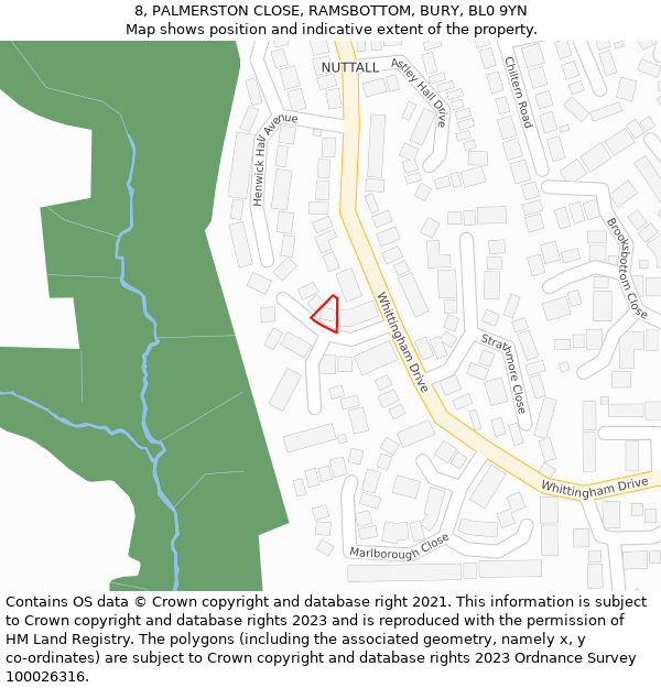 8, PALMERSTON CLOSE, RAMSBOTTOM, BURY, BL0 9YN: Location map and indicative extent of plot