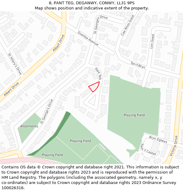 8, PANT TEG, DEGANWY, CONWY, LL31 9PS: Location map and indicative extent of plot