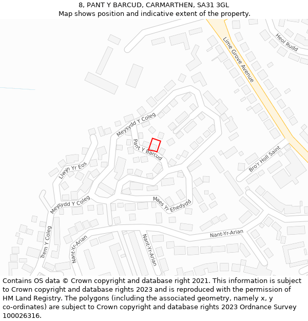 8, PANT Y BARCUD, CARMARTHEN, SA31 3GL: Location map and indicative extent of plot