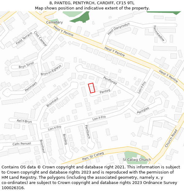 8, PANTEG, PENTYRCH, CARDIFF, CF15 9TL: Location map and indicative extent of plot