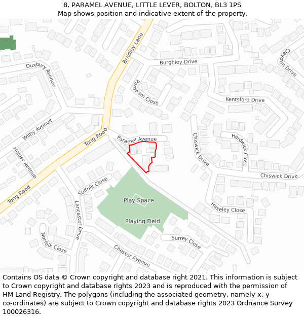 8, PARAMEL AVENUE, LITTLE LEVER, BOLTON, BL3 1PS: Location map and indicative extent of plot