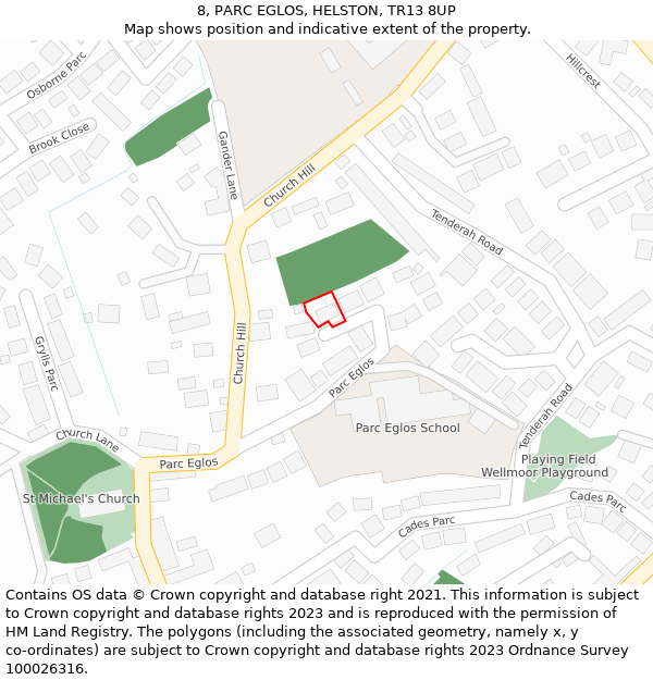 8, PARC EGLOS, HELSTON, TR13 8UP: Location map and indicative extent of plot