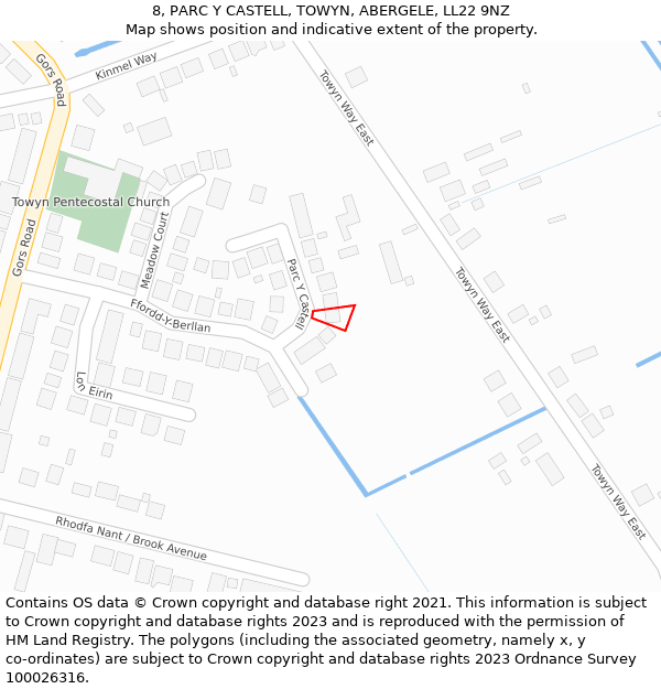 8, PARC Y CASTELL, TOWYN, ABERGELE, LL22 9NZ: Location map and indicative extent of plot