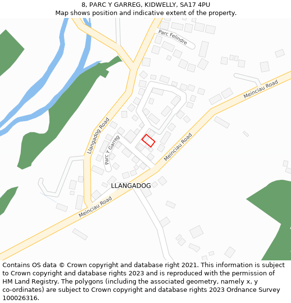 8, PARC Y GARREG, KIDWELLY, SA17 4PU: Location map and indicative extent of plot