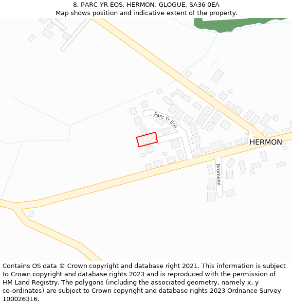 8, PARC YR EOS, HERMON, GLOGUE, SA36 0EA: Location map and indicative extent of plot