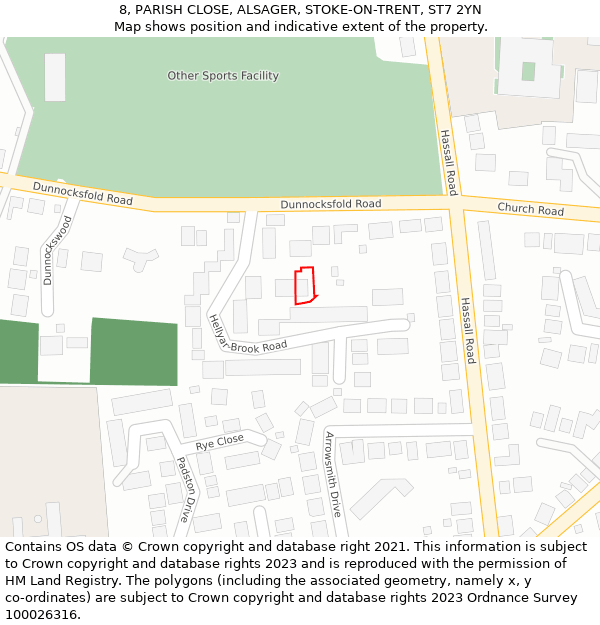 8, PARISH CLOSE, ALSAGER, STOKE-ON-TRENT, ST7 2YN: Location map and indicative extent of plot