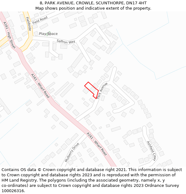 8, PARK AVENUE, CROWLE, SCUNTHORPE, DN17 4HT: Location map and indicative extent of plot