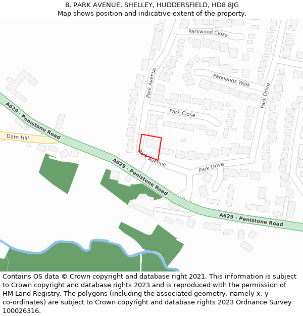 8, PARK AVENUE, SHELLEY, HUDDERSFIELD, HD8 8JG: Location map and indicative extent of plot