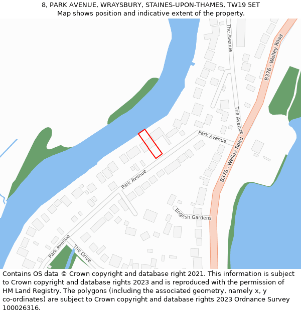 8, PARK AVENUE, WRAYSBURY, STAINES-UPON-THAMES, TW19 5ET: Location map and indicative extent of plot