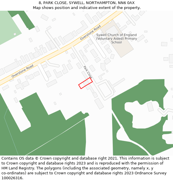 8, PARK CLOSE, SYWELL, NORTHAMPTON, NN6 0AX: Location map and indicative extent of plot