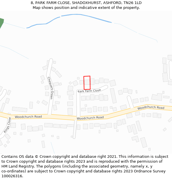 8, PARK FARM CLOSE, SHADOXHURST, ASHFORD, TN26 1LD: Location map and indicative extent of plot