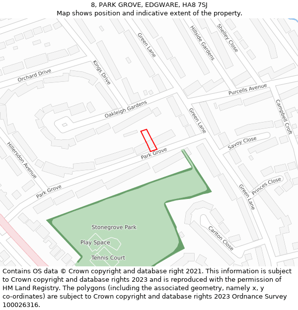 8, PARK GROVE, EDGWARE, HA8 7SJ: Location map and indicative extent of plot
