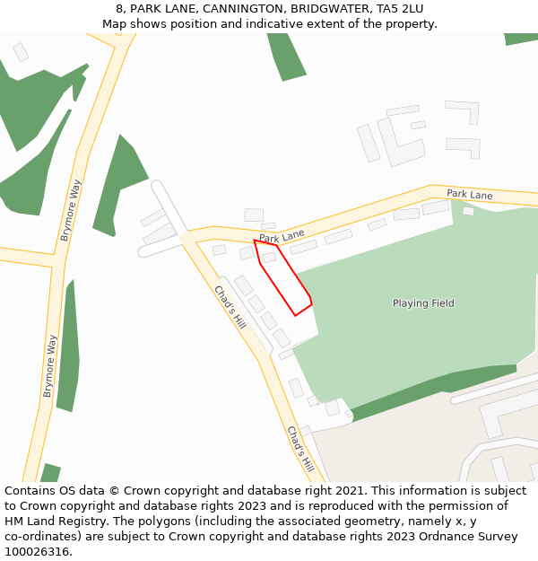 8, PARK LANE, CANNINGTON, BRIDGWATER, TA5 2LU: Location map and indicative extent of plot