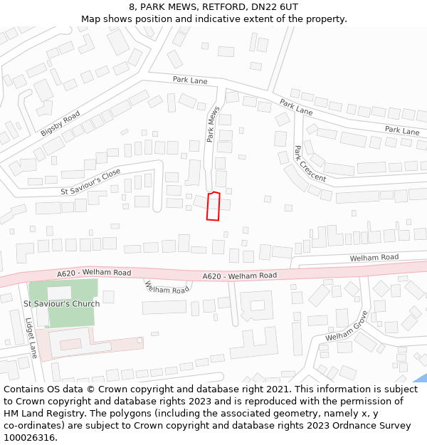 8, PARK MEWS, RETFORD, DN22 6UT: Location map and indicative extent of plot