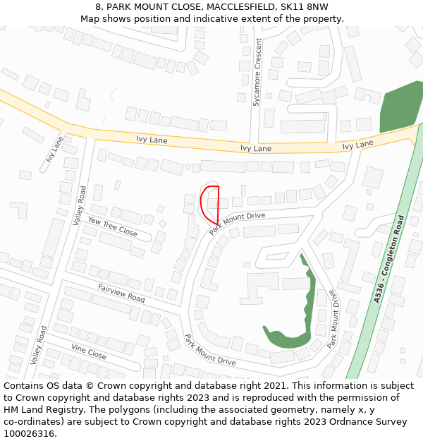 8, PARK MOUNT CLOSE, MACCLESFIELD, SK11 8NW: Location map and indicative extent of plot