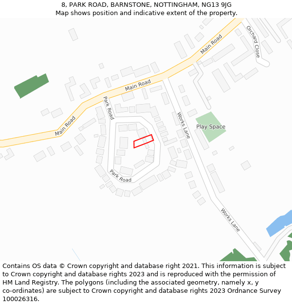 8, PARK ROAD, BARNSTONE, NOTTINGHAM, NG13 9JG: Location map and indicative extent of plot