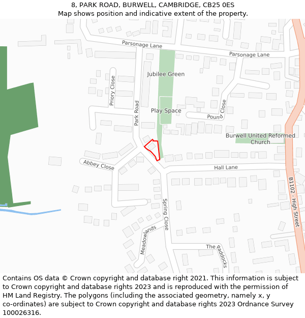 8, PARK ROAD, BURWELL, CAMBRIDGE, CB25 0ES: Location map and indicative extent of plot