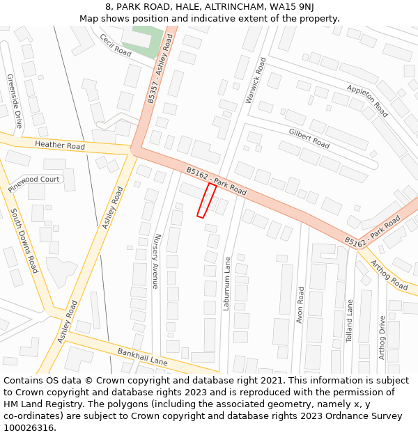 8, PARK ROAD, HALE, ALTRINCHAM, WA15 9NJ: Location map and indicative extent of plot