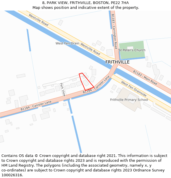 8, PARK VIEW, FRITHVILLE, BOSTON, PE22 7HA: Location map and indicative extent of plot