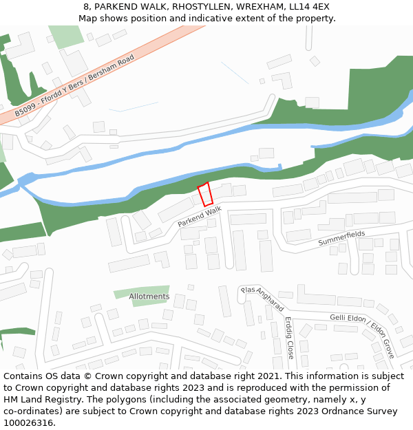 8, PARKEND WALK, RHOSTYLLEN, WREXHAM, LL14 4EX: Location map and indicative extent of plot