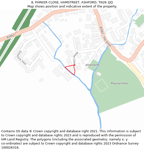 8, PARKER CLOSE, HAMSTREET, ASHFORD, TN26 2JQ: Location map and indicative extent of plot