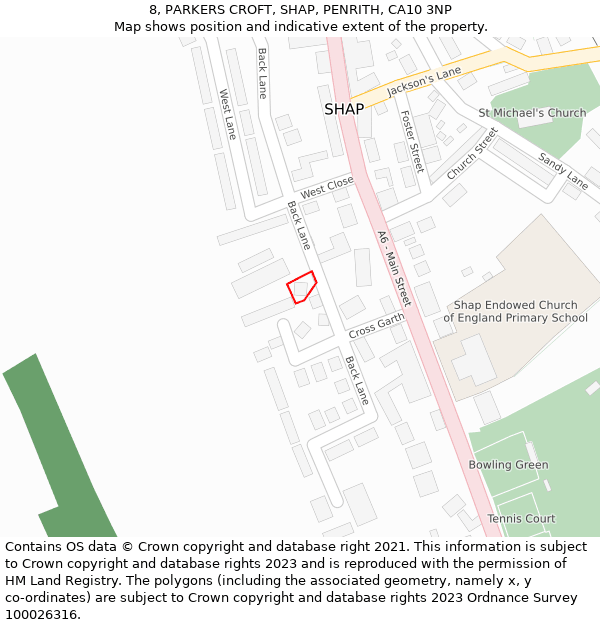 8, PARKERS CROFT, SHAP, PENRITH, CA10 3NP: Location map and indicative extent of plot