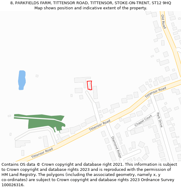 8, PARKFIELDS FARM, TITTENSOR ROAD, TITTENSOR, STOKE-ON-TRENT, ST12 9HQ: Location map and indicative extent of plot