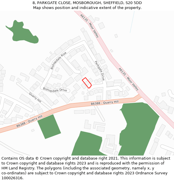 8, PARKGATE CLOSE, MOSBOROUGH, SHEFFIELD, S20 5DD: Location map and indicative extent of plot