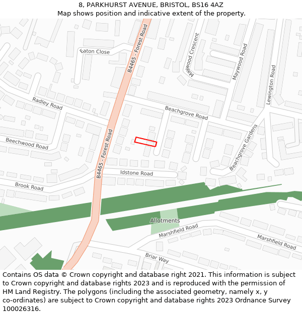 8, PARKHURST AVENUE, BRISTOL, BS16 4AZ: Location map and indicative extent of plot