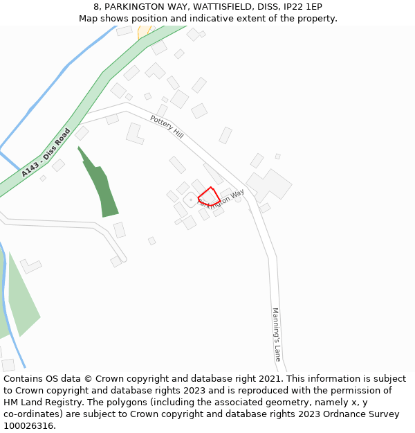 8, PARKINGTON WAY, WATTISFIELD, DISS, IP22 1EP: Location map and indicative extent of plot