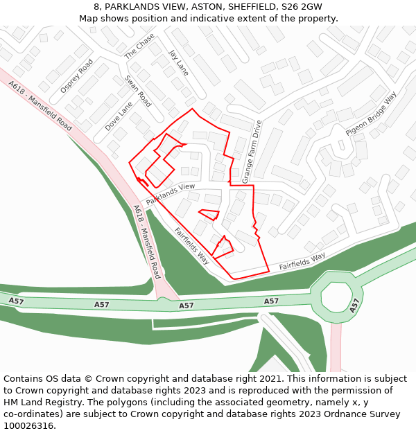 8, PARKLANDS VIEW, ASTON, SHEFFIELD, S26 2GW: Location map and indicative extent of plot