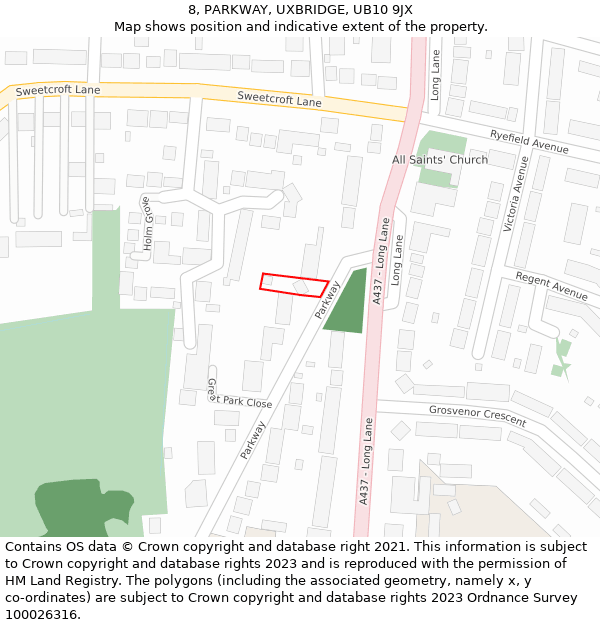 8, PARKWAY, UXBRIDGE, UB10 9JX: Location map and indicative extent of plot