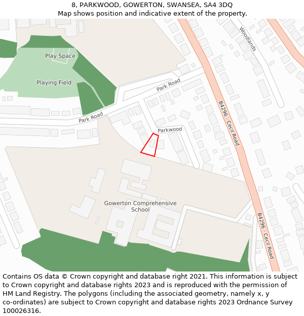 8, PARKWOOD, GOWERTON, SWANSEA, SA4 3DQ: Location map and indicative extent of plot